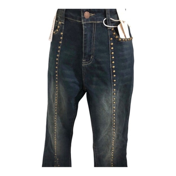 Studded flare bell bottom lainie wilson style dark indigo wash jeans size 11 new - Picture 5 of 16